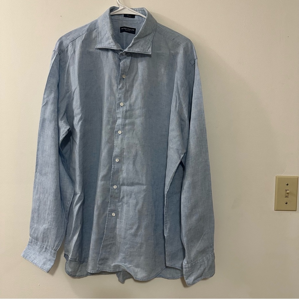Peter Millar Collection 100% Linen Shirt‎ Mens Extra Large Blue Casual Classy